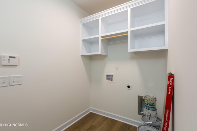 clothes washing area with washer hookup, dark wood-type flooring, and electric dryer hookup