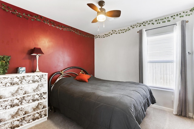 bedroom featuring carpet floors and ceiling fan