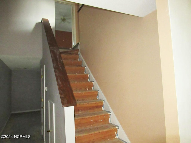 stairway featuring wood-type flooring