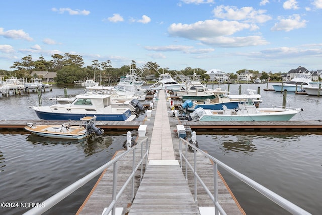 view of dock with a water view