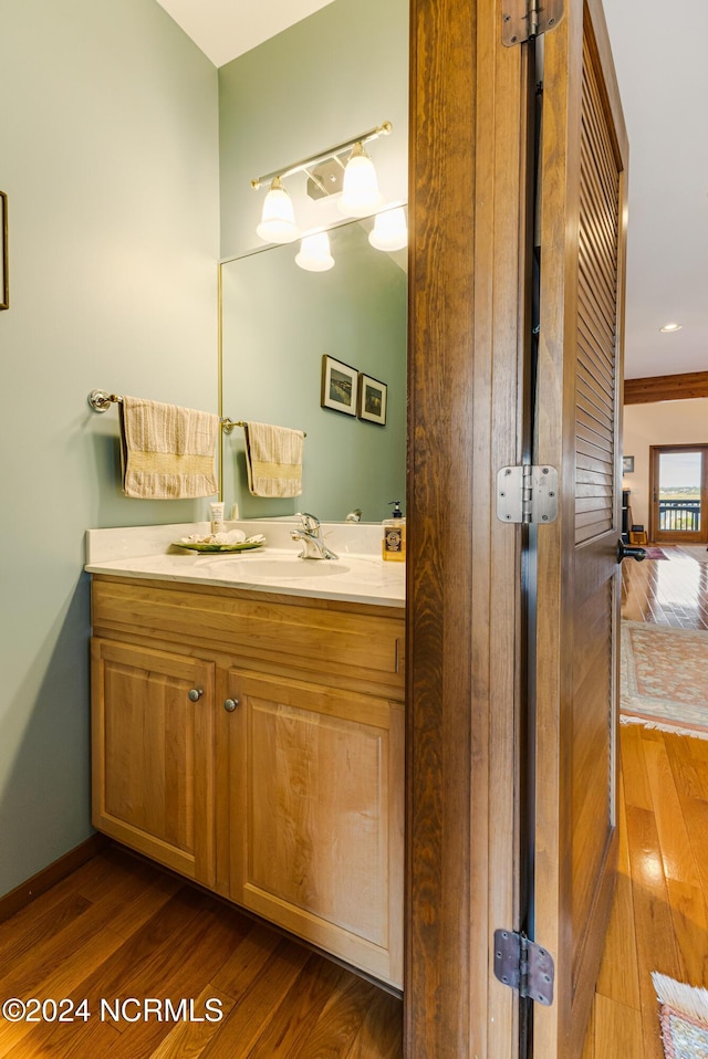 bathroom with vanity and wood finished floors