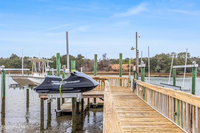 dock area with a water view