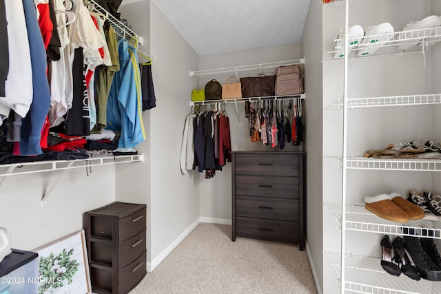 spacious closet featuring light carpet