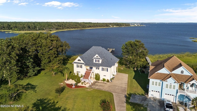 aerial view with a water view