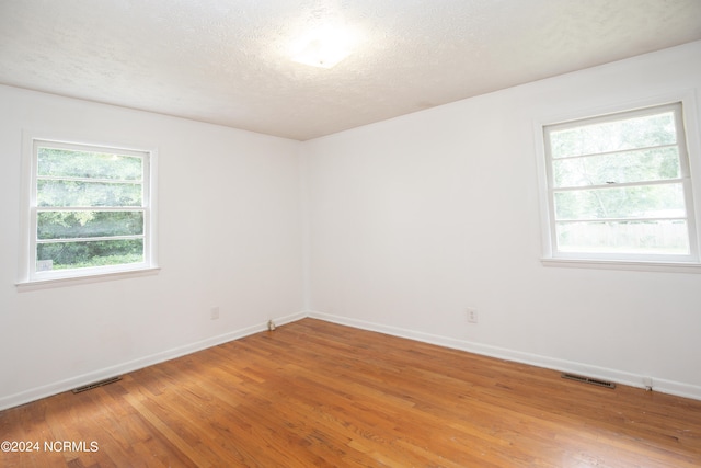 empty room featuring a textured ceiling, a wealth of natural light, and wood-type flooring