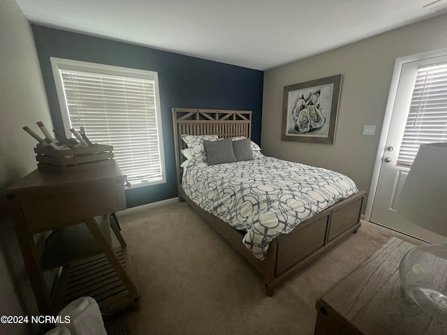 carpeted bedroom with multiple windows