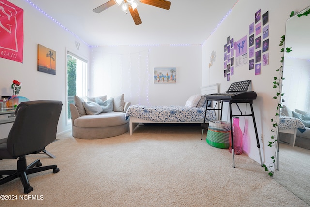 bedroom featuring carpet floors and ceiling fan