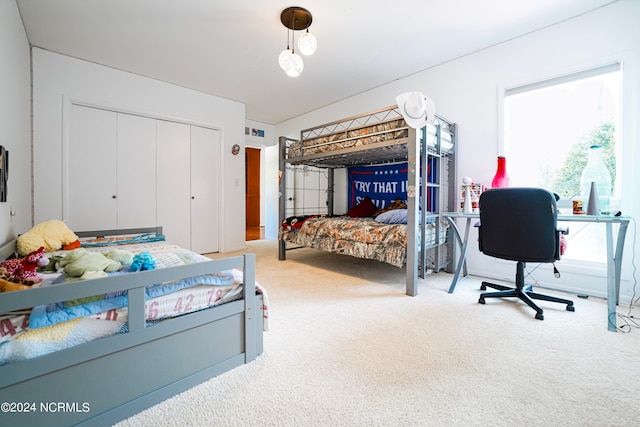 bedroom with carpet floors and a closet