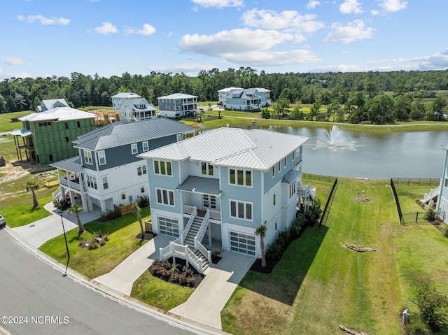 bird's eye view featuring a water view