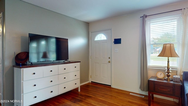 foyer with dark hardwood / wood-style floors and a healthy amount of sunlight