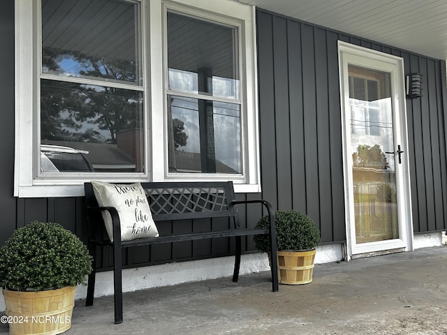 entrance to property with board and batten siding