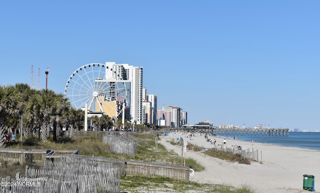 exterior space featuring a view of the beach