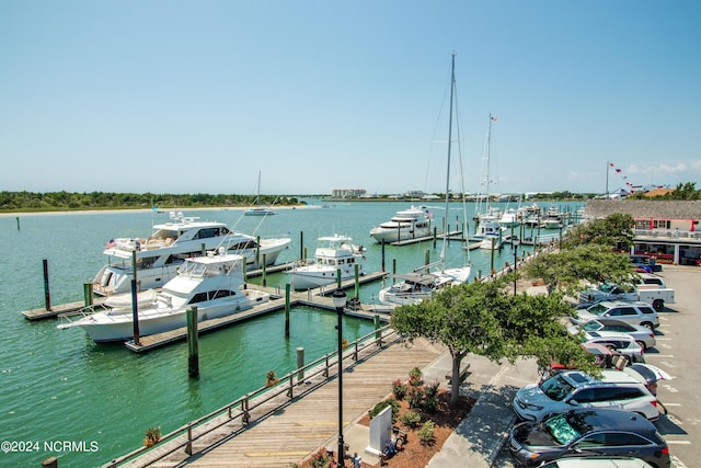 view of dock featuring a water view