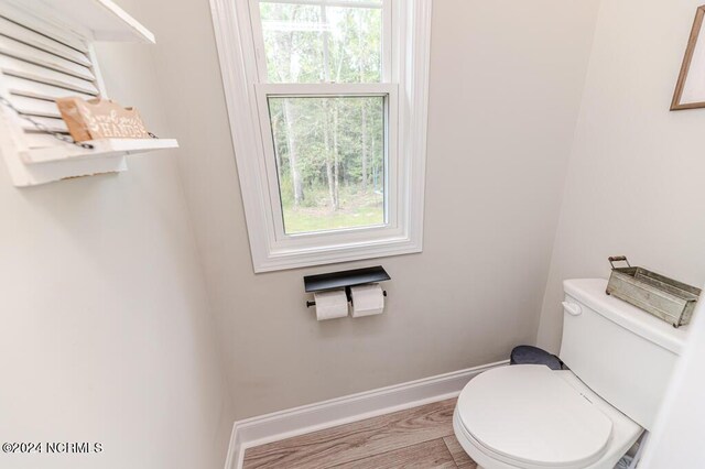 bathroom with hardwood / wood-style flooring and toilet