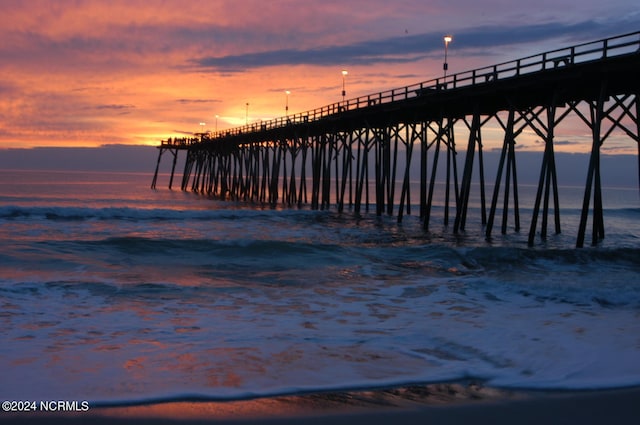 view of dock with a pier and a water view