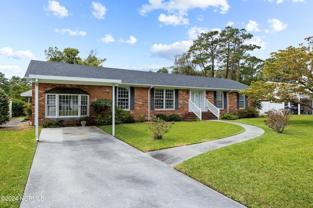 ranch-style house with a front lawn