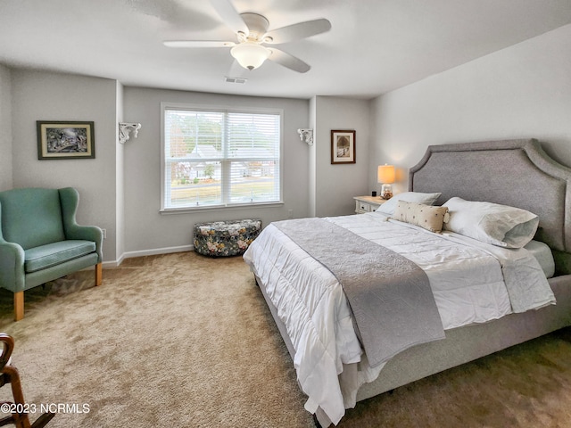 bedroom featuring ceiling fan and carpet floors