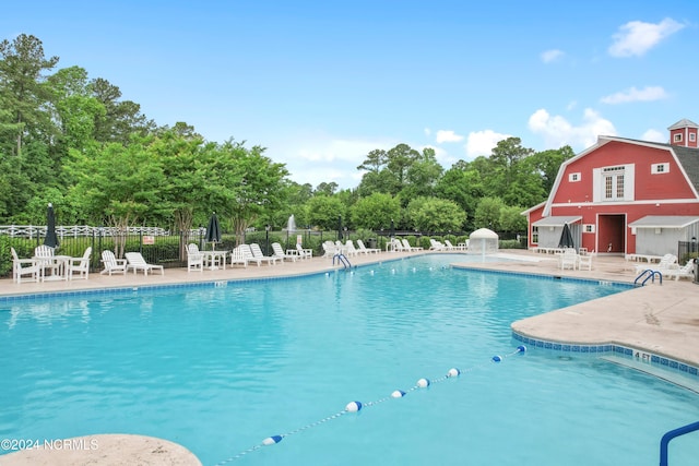 view of pool featuring a patio