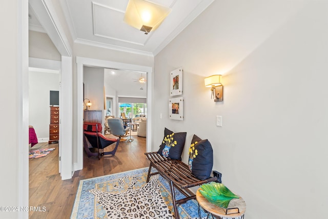 hallway with hardwood / wood-style flooring