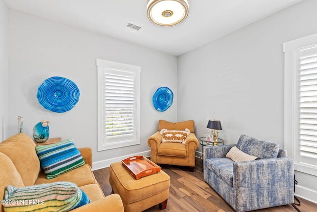 living room with hardwood / wood-style floors