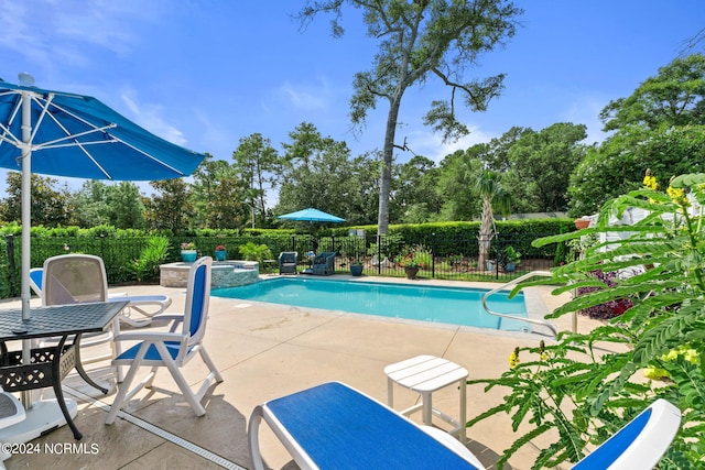 view of swimming pool with a patio