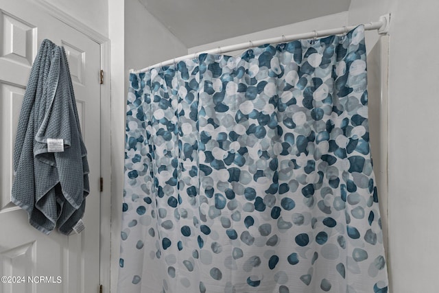 bathroom with a shower with shower curtain