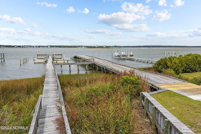 view of dock featuring a water view