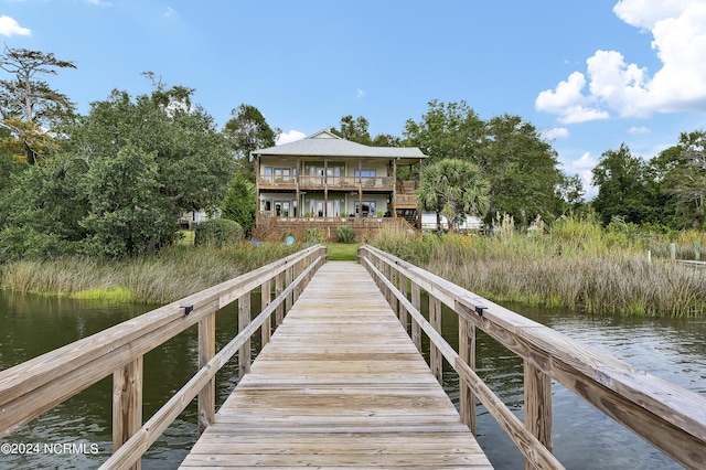 dock area with a water view