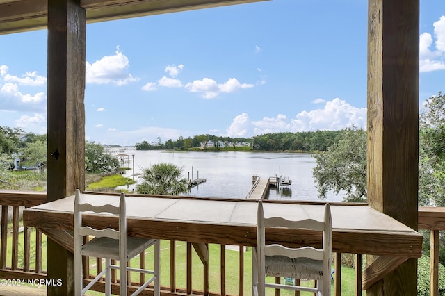 property view of water with a boat dock