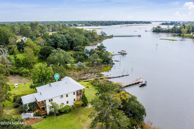 drone / aerial view featuring a water view