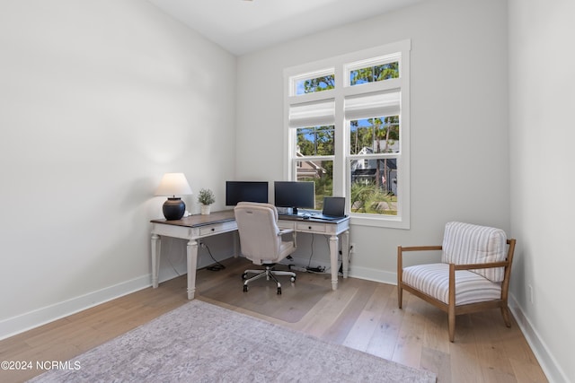 home office featuring light hardwood / wood-style flooring