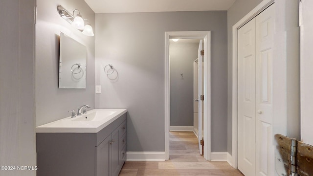 bathroom with vanity and wood-type flooring