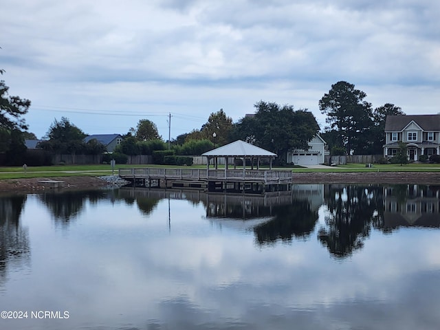 property view of water with a gazebo