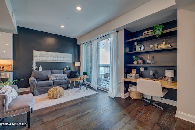 interior space featuring access to outside and dark wood-type flooring