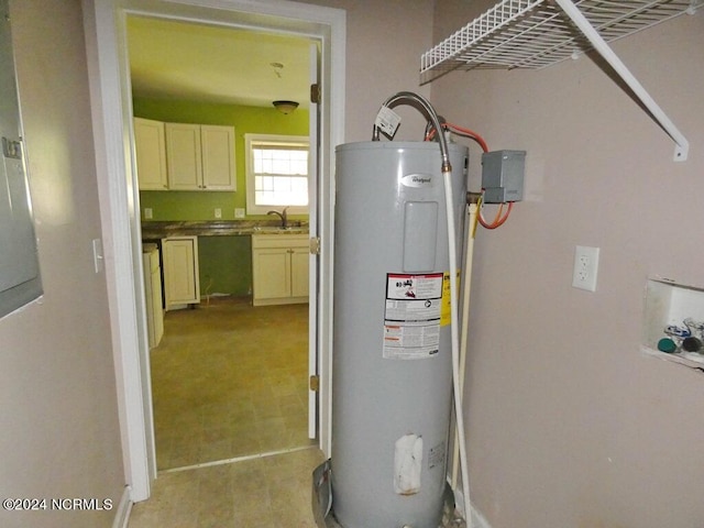 utility room with sink and electric water heater