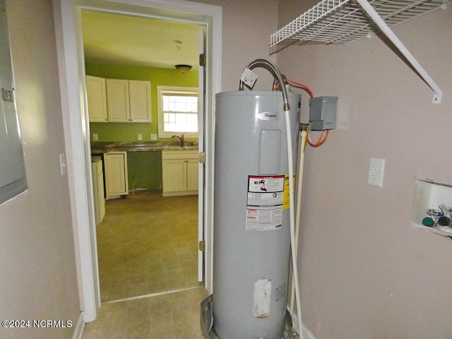 utility room featuring a sink and electric water heater