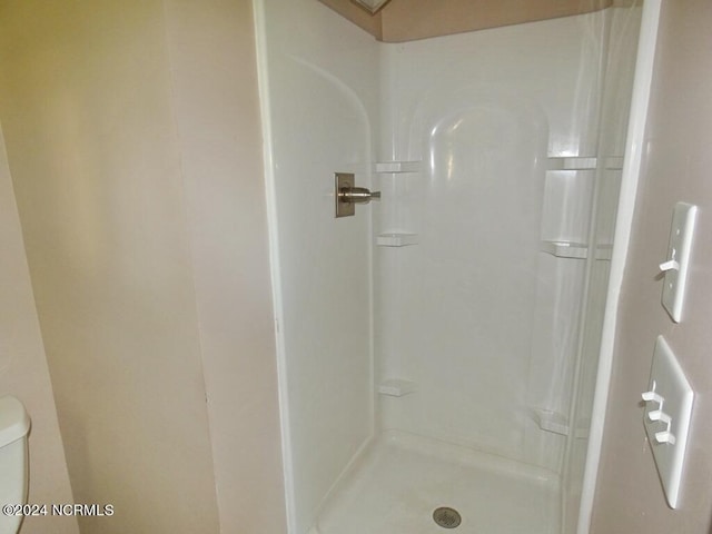 bathroom with a shower and toilet