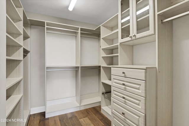spacious closet with dark wood-type flooring