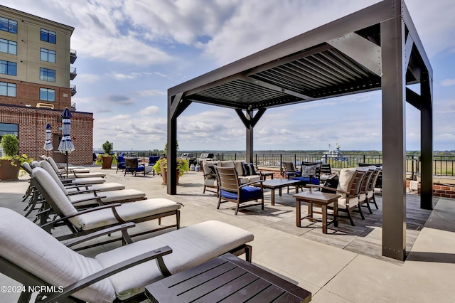 view of patio featuring a pergola and outdoor lounge area