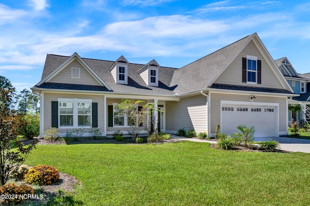 view of front of home with a front lawn and a garage