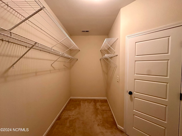 walk in closet with carpet floors