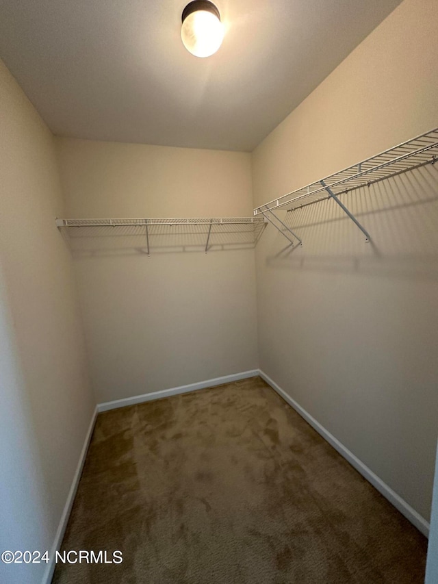 spacious closet with dark colored carpet