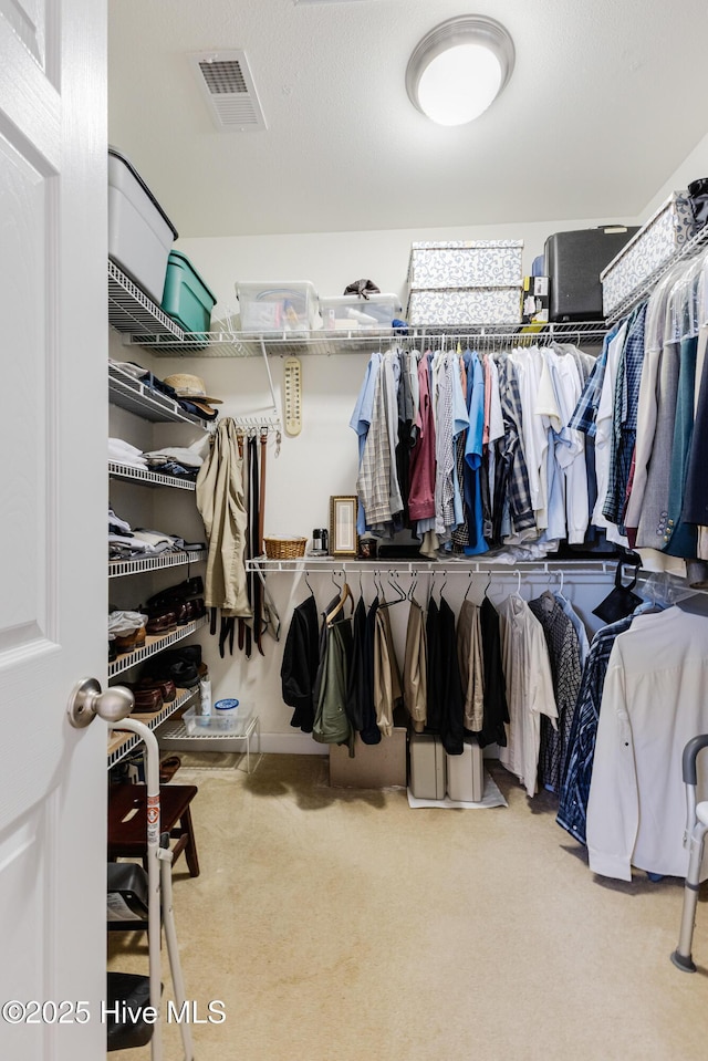 spacious closet with carpet floors and visible vents