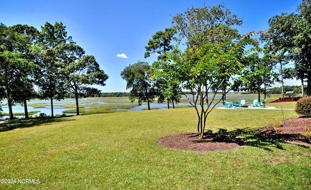 view of yard with a water view