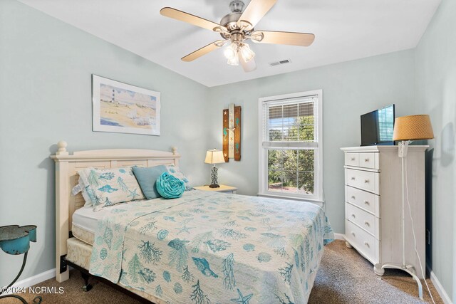 bedroom with carpet flooring and ceiling fan