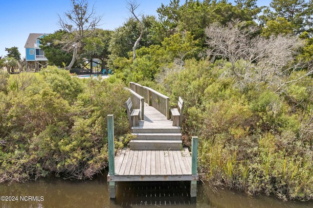 dock area with a water view