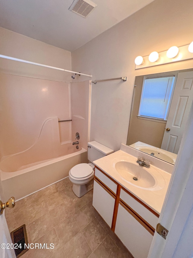 full bathroom with tile patterned flooring, vanity, toilet, and bathtub / shower combination