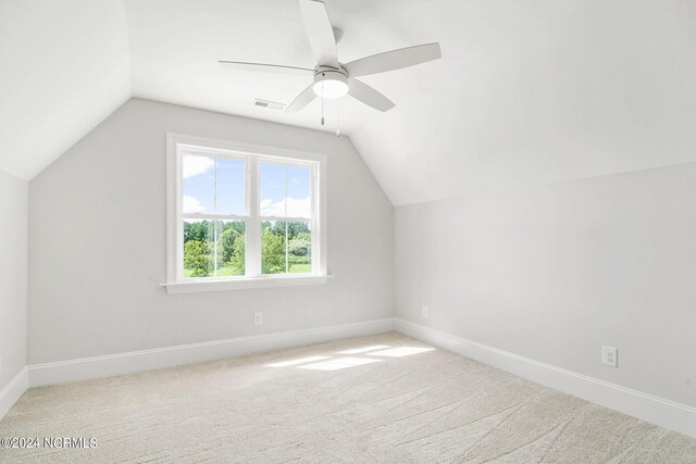 141 Sycamore Lakes Dr, Wallace, NC 28466 - bonus room featuring vaulted ceiling, baseboards, carpet, and a ceiling fan