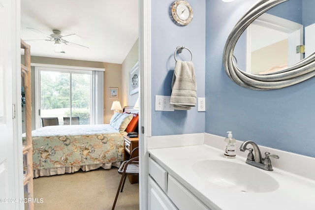 bathroom featuring vanity and ceiling fan