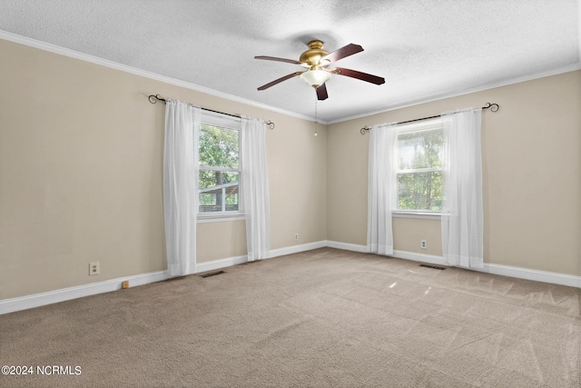 spare room with light carpet, ceiling fan, and plenty of natural light